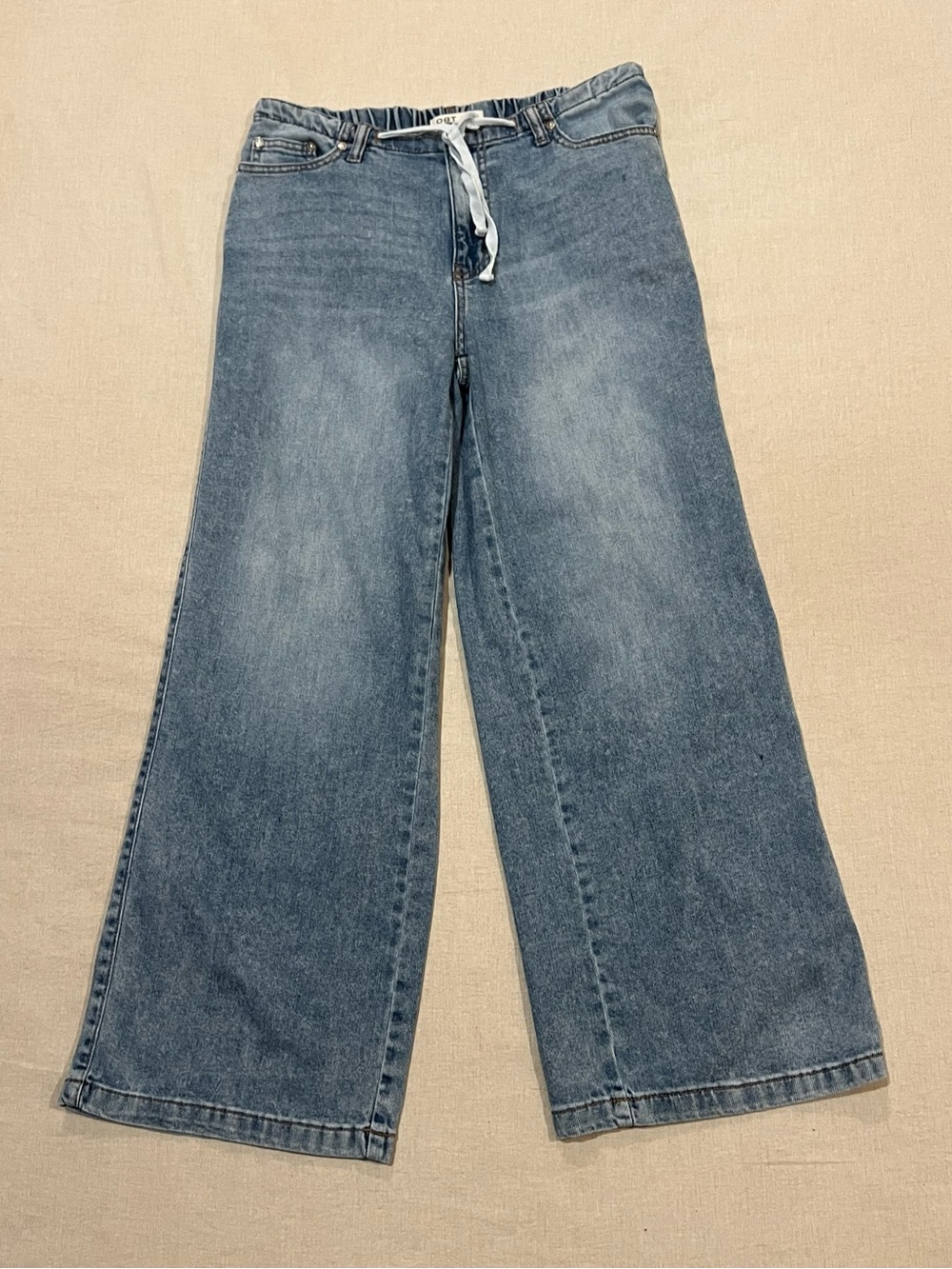 OAT New York Cloud Luxe Denim Wide Leg Drawstring Jeans Women 6/28 Light Wash